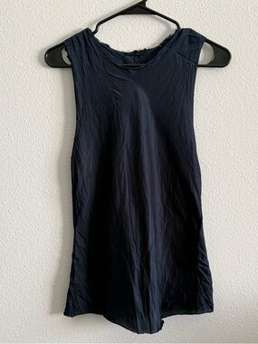Brazeau Tricot Navy Silk Sleeveless Top Raw Edge Minimalist Blouse Size 2